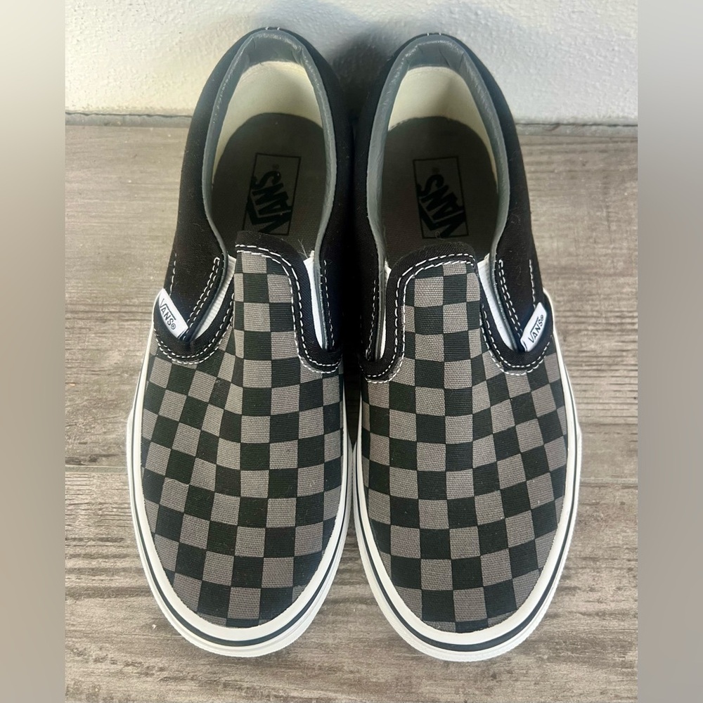 Vans Kids Black and Gray Checkered Slip-On Sneakers